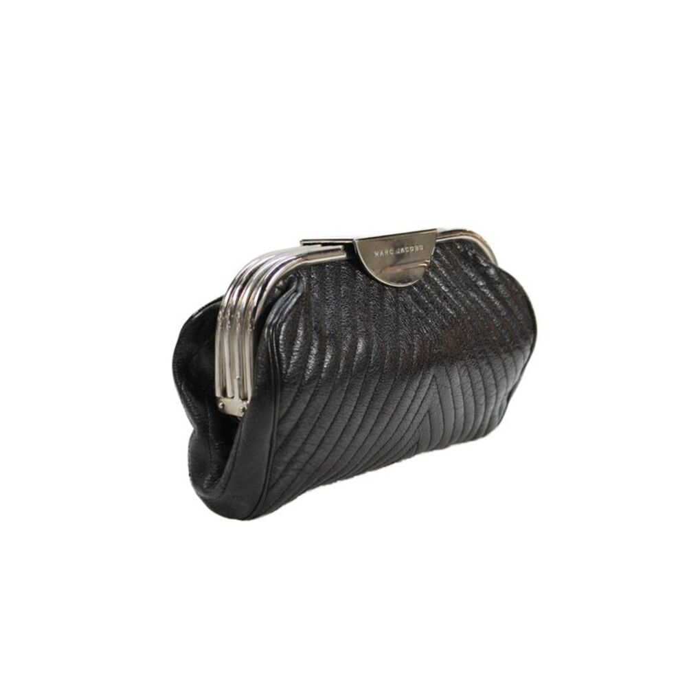 Marc Jacobs Womens Leather Silver Tone Clutch Handbag Black - Picture 3 of 10